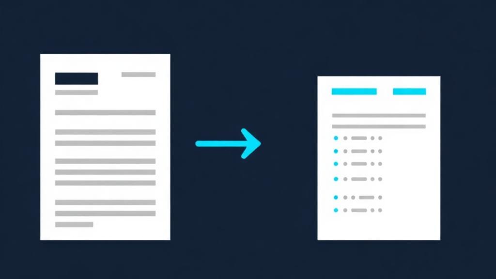 A Word document with a styled title and body text on the left, and the same content on the right as Markdown headings and a bulleted list.